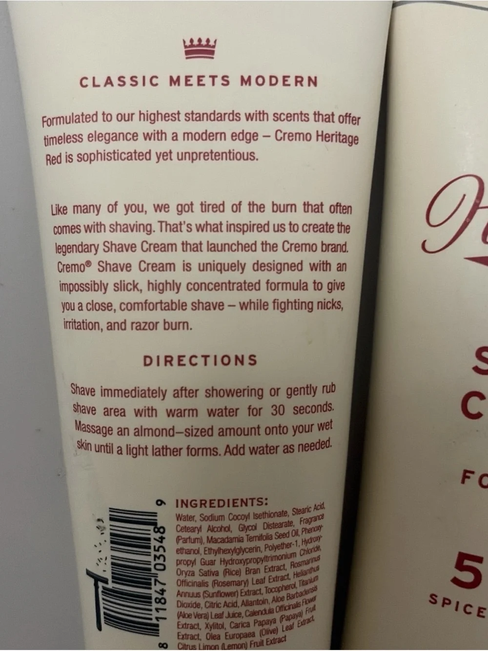 (2) Cremo Heritage Red No. 508 Spiced Amber Shave Cream- 3month Supply each